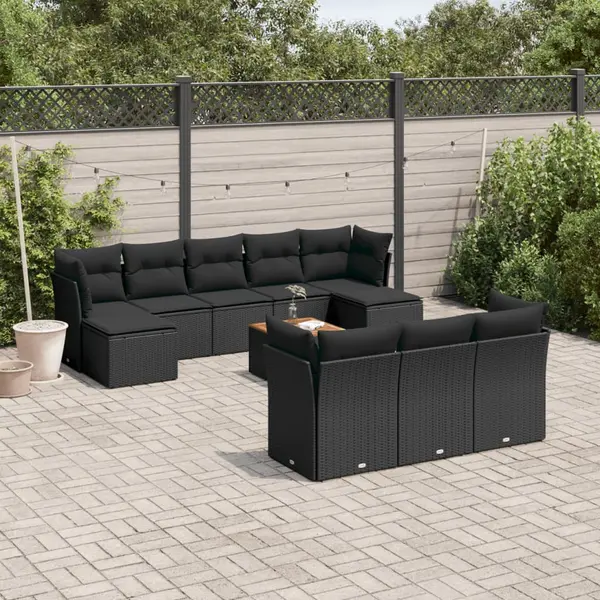 Gossi set canapele de gradina cu perne, 11 piese, negru, poliratan