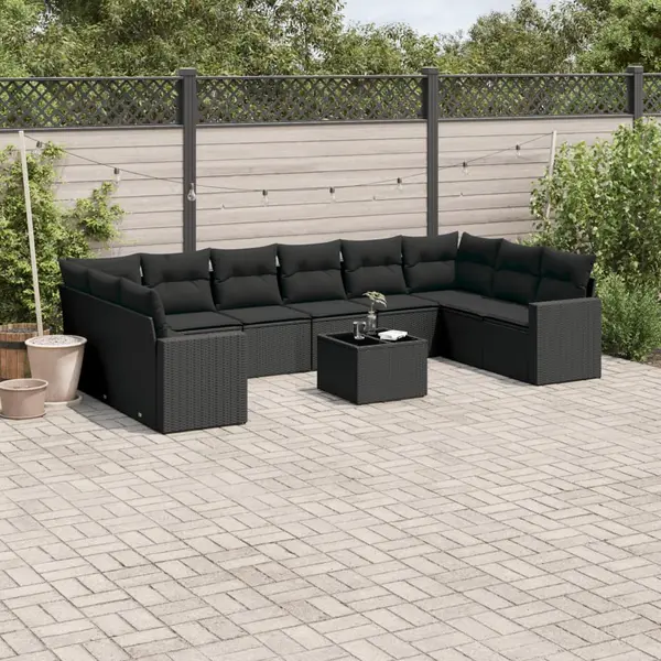 Gossi set canapele de gradina cu perne, 11 piese, negru, poliratan