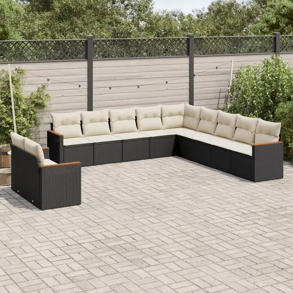 Gossi set canapele de gradina cu perne, 11 piese, negru, poliratan