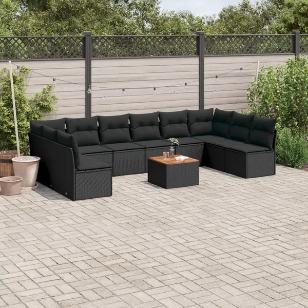 Gossi set canapele de gradina cu perne, 11 piese, negru, poliratan