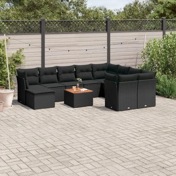 Gossi set canapele de gradina cu perne, 11 piese, negru, poliratan