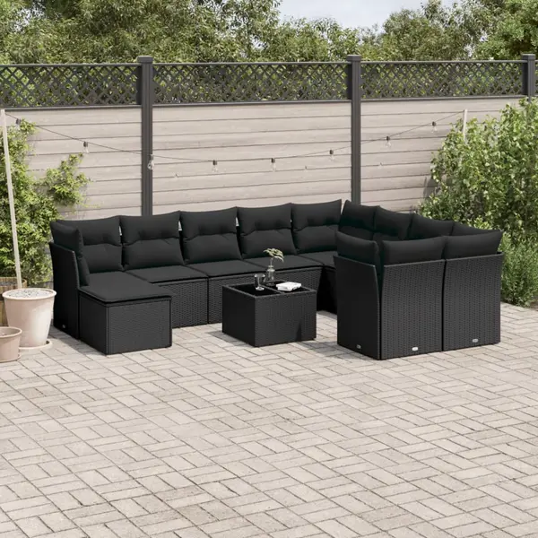 Gossi set canapele de gradina cu perne, 11 piese, negru, poliratan