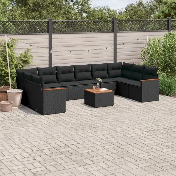 Gossi set canapele de gradina cu perne, 11 piese, negru, poliratan