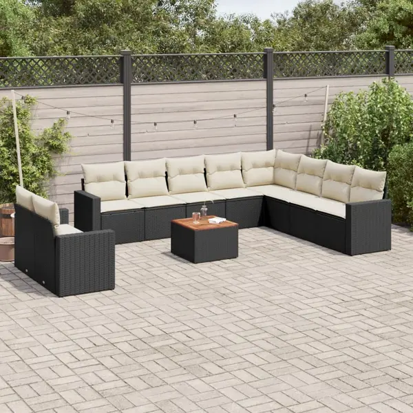 Gossi set canapele de gradina cu perne, 11 piese, negru, poliratan