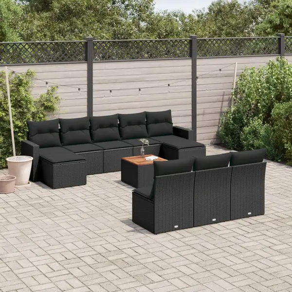Gossi set canapele de gradina cu perne, 11 piese, negru, poliratan