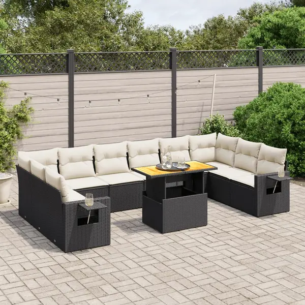 Gossi set canapele de gradina cu perne, 11 piese, negru, poliratan