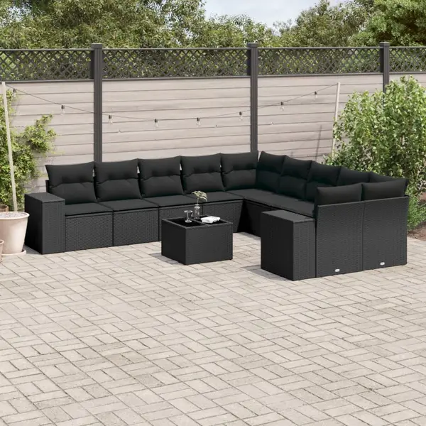 Gossi set canapele de gradina cu perne, 11 piese, negru, poliratan