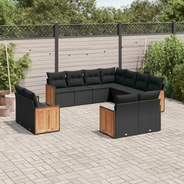 Gossi set canapele de gradina cu perne, 11 piese, negru, poliratan