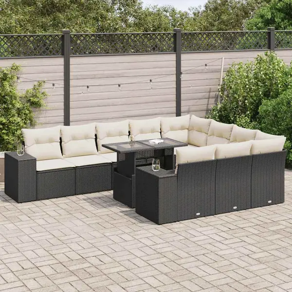 Gossi set canapele de gradina cu perne, 11 piese, negru, poliratan