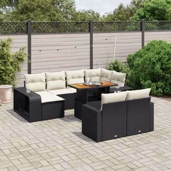 Gossi set canapele de gradina cu perne, 11 piese, negru, poliratan