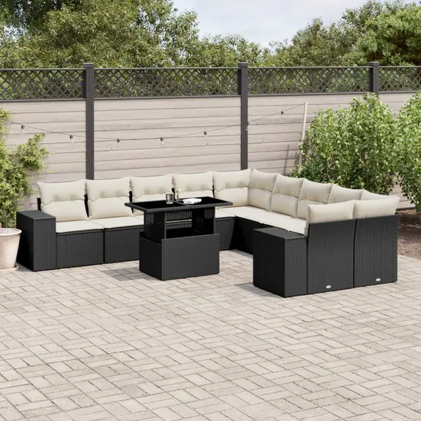 Gossi set canapele de gradina cu perne, 11 piese, negru, poliratan