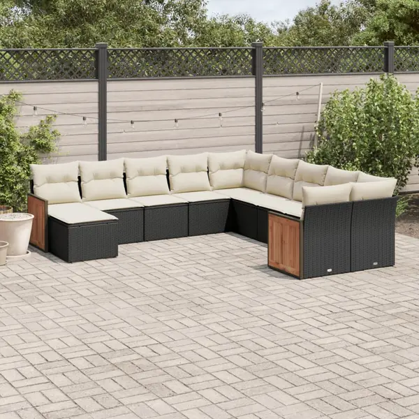 Gossi set canapele de gradina cu perne, 11 piese, negru, poliratan