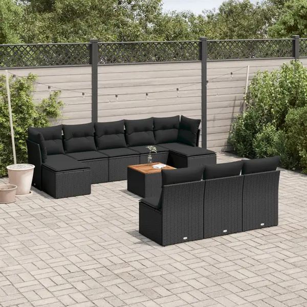 Gossi set canapele de gradina cu perne, 11 piese, negru, poliratan