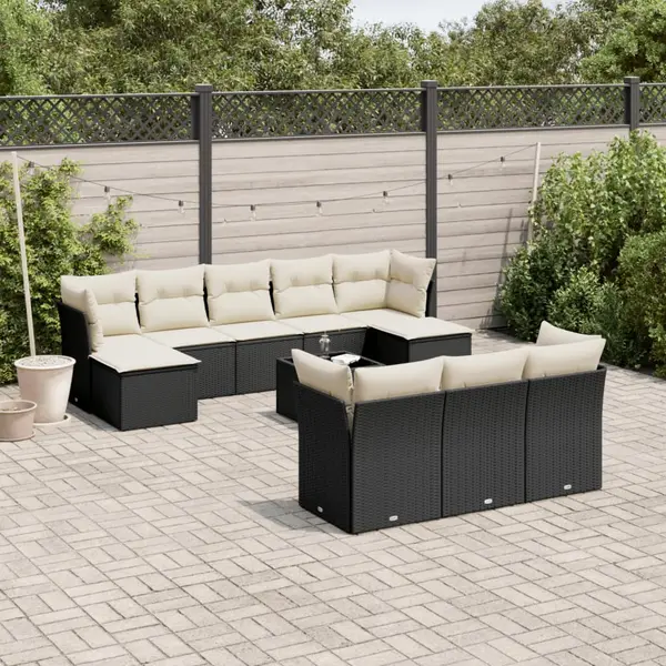 Gossi set canapele de gradina cu perne, 11 piese, negru, poliratan