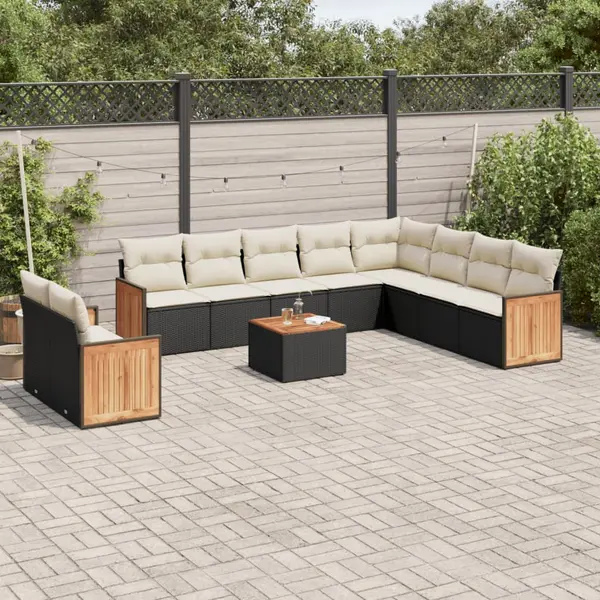 Gossi set canapele de gradina cu perne, 11 piese, negru, poliratan