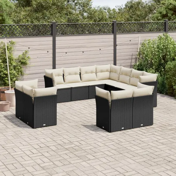 Gossi set canapele de gradina cu perne, 11 piese, negru, poliratan