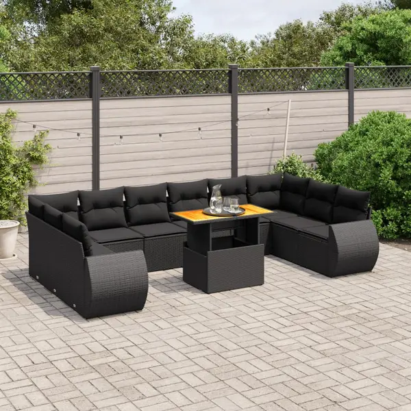 Gossi set canapele de gradina cu perne, 11 piese, negru, poliratan
