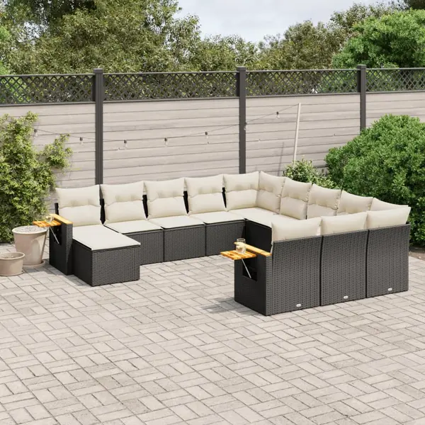 Gossi set canapele de gradina cu perne, 11 piese, negru, poliratan