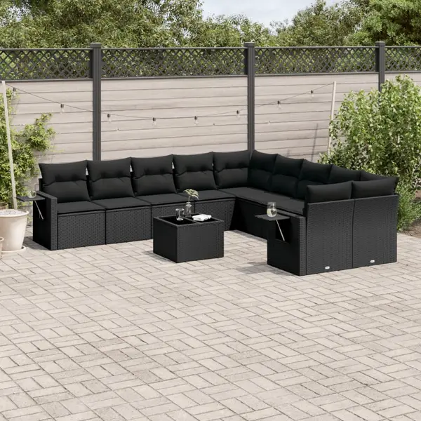 Gossi set canapele de gradina cu perne, 11 piese, negru, poliratan