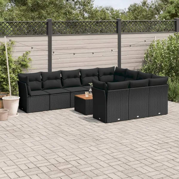 Gossi set canapele de gradina cu perne, 11 piese, negru, poliratan