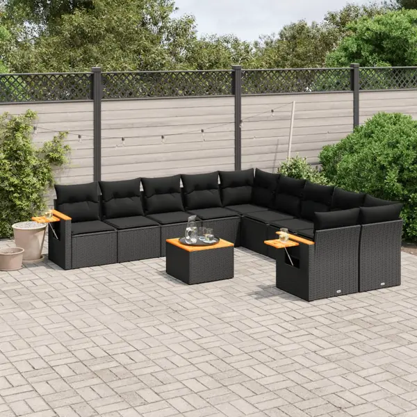 Gossi set canapele de gradina cu perne, 11 piese, negru, poliratan