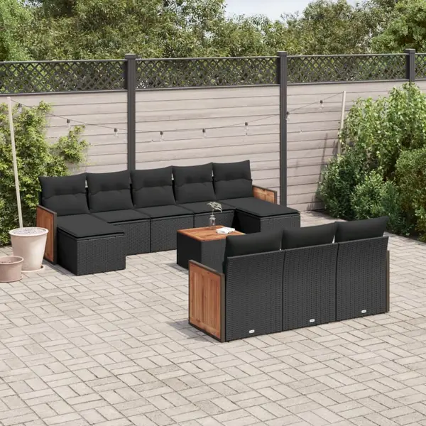 Gossi set canapele de gradina cu perne, 11 piese, negru, poliratan