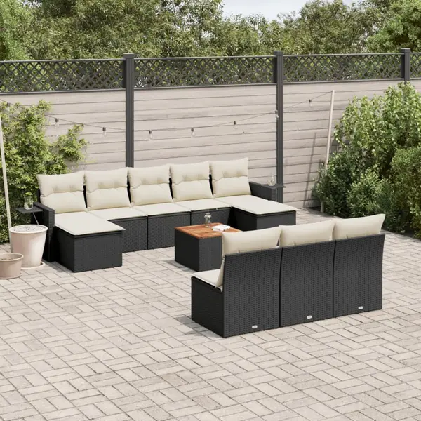 Gossi set canapele de gradina cu perne, 11 piese, negru, poliratan