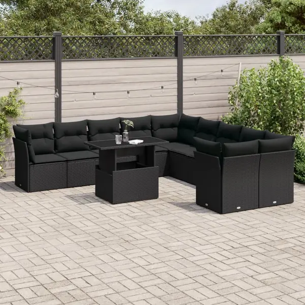 Gossi set canapele de gradina cu perne, 11 piese, negru, poliratan