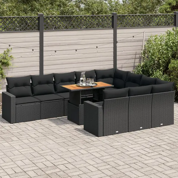 Gossi set canapele de gradina cu perne, 11 piese, negru, poliratan