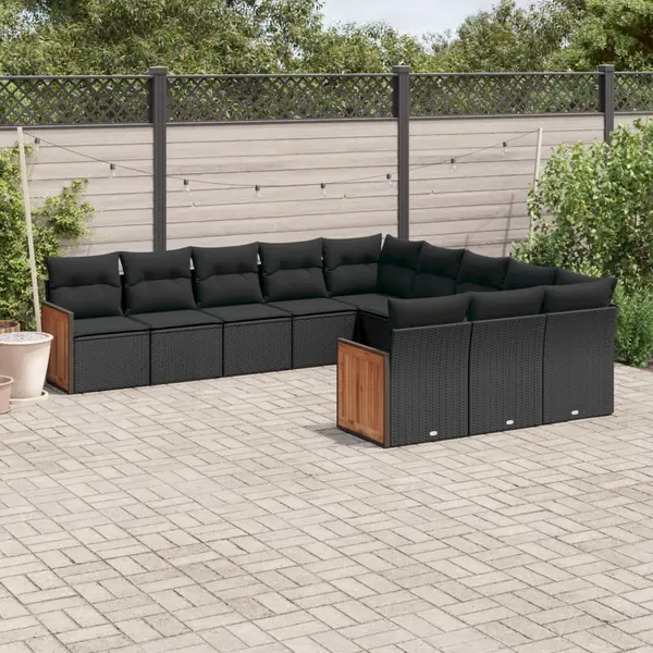 Gossi set canapele de gradina cu perne, 11 piese, negru, poliratan