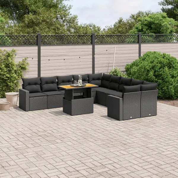 Gossi set canapele de gradina cu perne, 11 piese, negru, poliratan