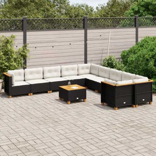 Gossi set canapele de gradina cu perne, 11 piese, negru, poliratan