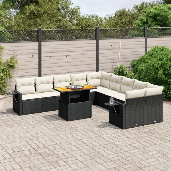 Gossi set canapele de gradina cu perne, 11 piese, negru, poliratan