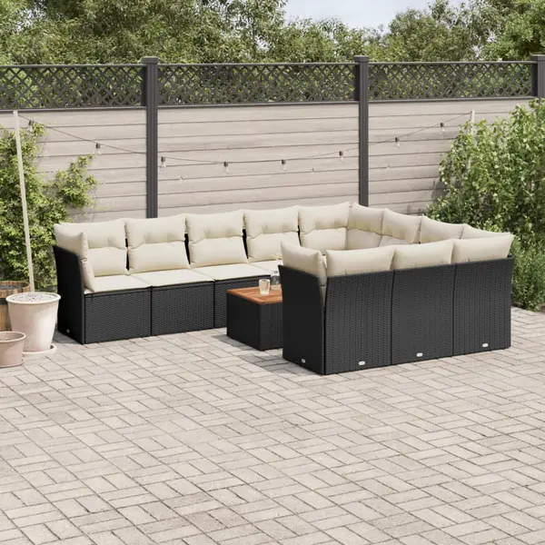 Gossi set canapele de gradina cu perne, 11 piese, negru, poliratan