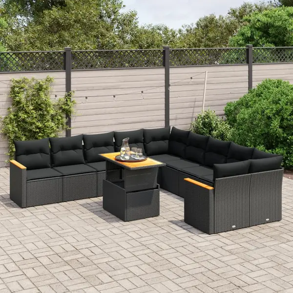 Gossi set canapele de gradina cu perne, 11 piese, negru, poliratan