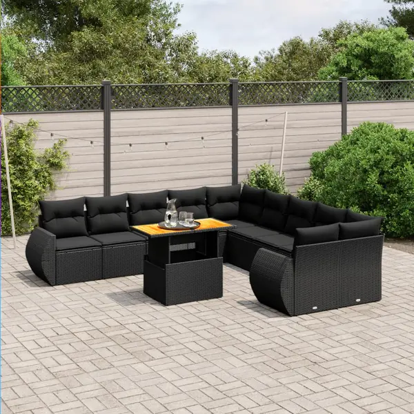 Gossi set canapele de gradina cu perne, 11 piese, negru, poliratan