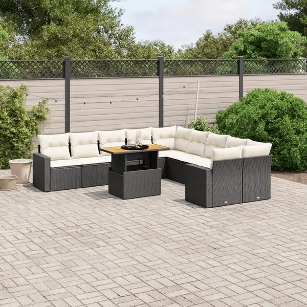 Gossi set canapele de gradina cu perne, 11 piese, negru, poliratan