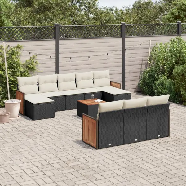 Gossi set canapele de gradina cu perne, 11 piese, negru, poliratan
