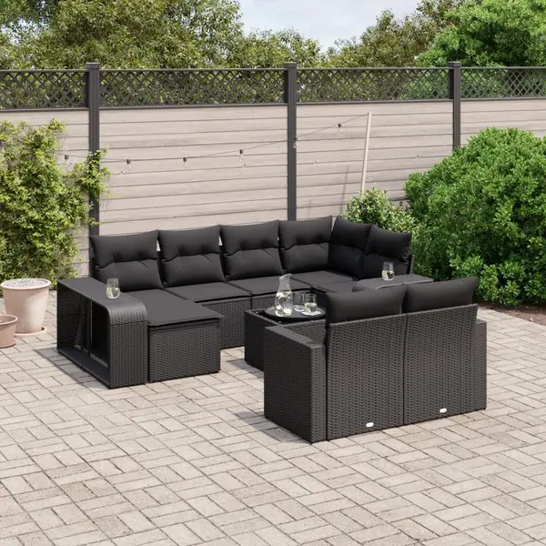 Gossi set canapele de gradina cu perne, 11 piese, negru, poliratan