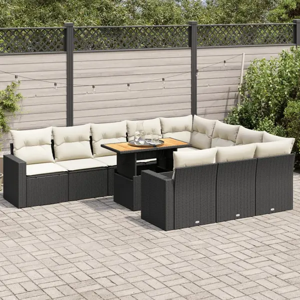 Gossi set canapele de gradina cu perne, 11 piese, negru, poliratan