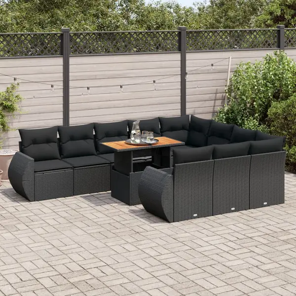 Gossi set canapele de gradina cu perne, 11 piese, negru, poliratan