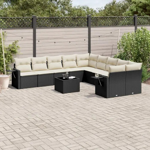 Gossi set canapele de gradina cu perne, 11 piese, negru, poliratan