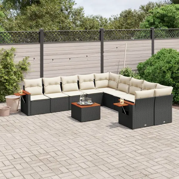 Gossi set canapele de gradina cu perne, 11 piese, negru, poliratan
