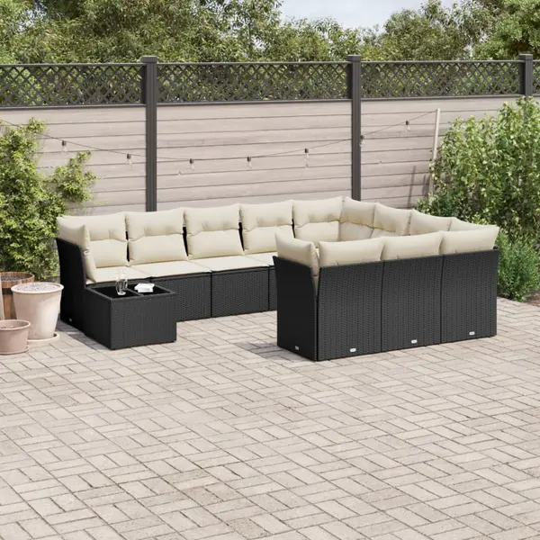 Gossi set canapele de gradina cu perne, 11 piese, negru, poliratan