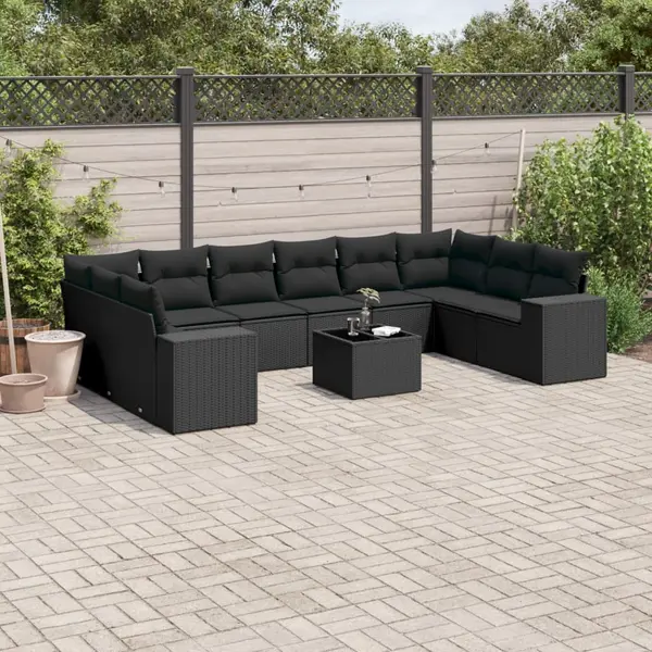 Gossi set canapele de gradina cu perne, 11 piese, negru, poliratan