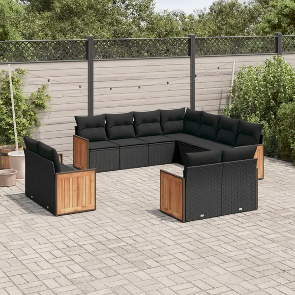 Gossi set canapele de gradina cu perne, 11 piese, negru, poliratan