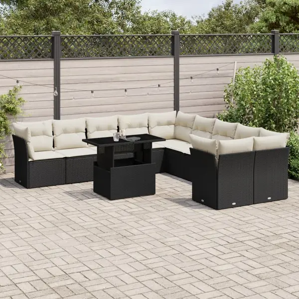 Gossi set canapele de gradina cu perne, 11 piese, negru, poliratan