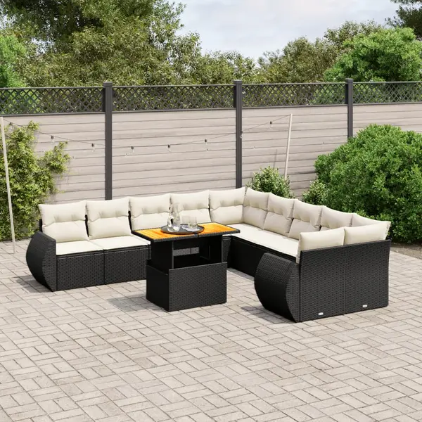 Gossi set canapele de gradina cu perne, 11 piese, negru, poliratan