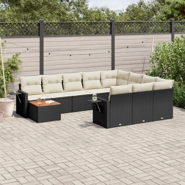 Gossi set canapele de gradina cu perne, 11 piese, negru, poliratan