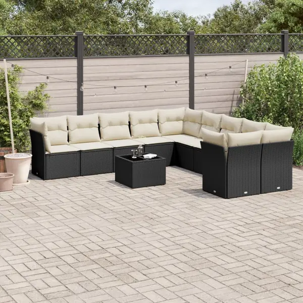 Gossi set canapele de gradina cu perne, 11 piese, negru, poliratan